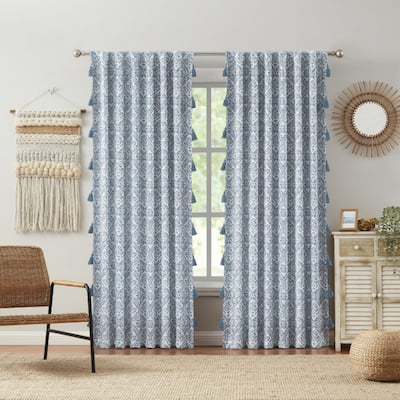 Indigo Ink Adalet Ogee Tassel Rod Pocket Blackout Curtain Panel - N/A