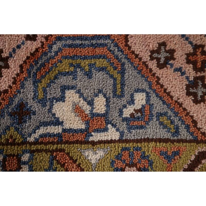 Pink Geometric Kazak Oriental Runner Rug Hand-Knotted Wool Carpet - 2'6"x 9'11"