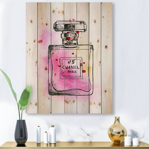 Designart 'Perfume Chanel Five IV' French Country Print on Natural Pine Wood