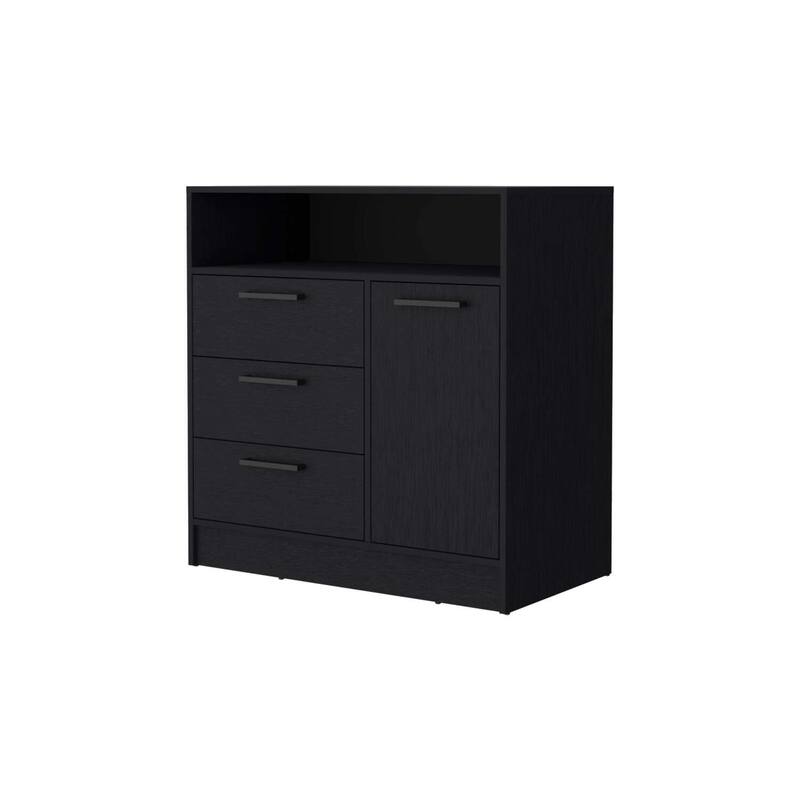3-Drawer Dresser with Door Cabinet and Open Storage Shelf Featuring Smooth Glide Drawers and Compact Design