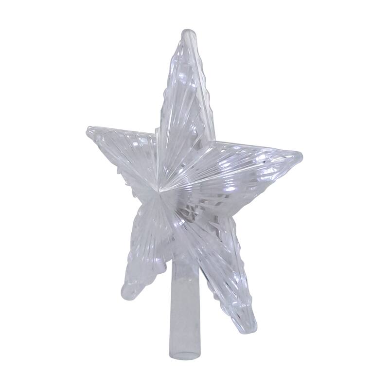 8.5" LED Clear 5 Point Star Christmas Tree Topper, White Lights