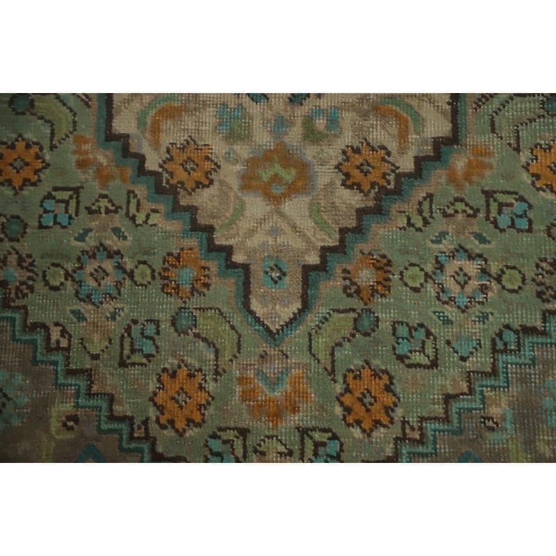 Hand Knotted Oriental 100% Wool Carpet Traditional Floral Greys & Charcoal Tabriz Area Rug - 9' 3'' X 6' 5''