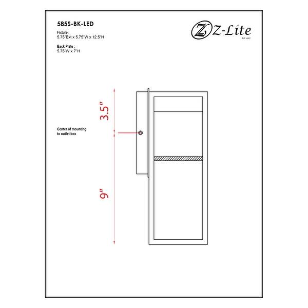 dimension image slide 1 of 2, Z-Lite Barwick 13" Tall LED Outdoor Wall Sconce