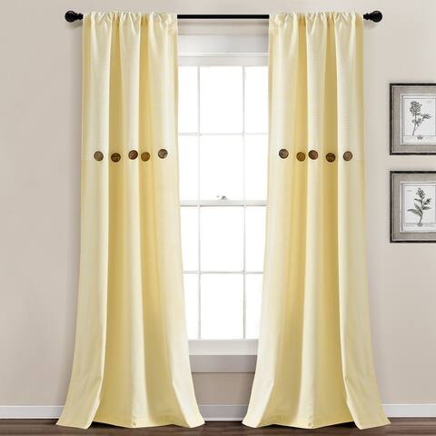 Lush Decor Farmhouse Button Stripe Yarn Dyed Woven Cotton Window Curtain Panel Pair