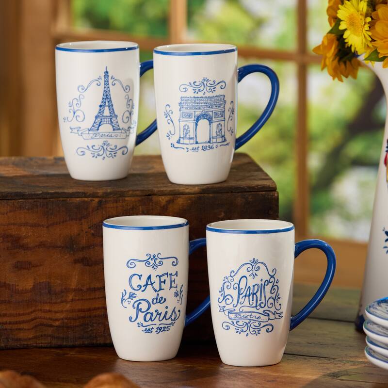 Certified International Bistro 14 oz. Mugs, Set of 4 Assorted Designs