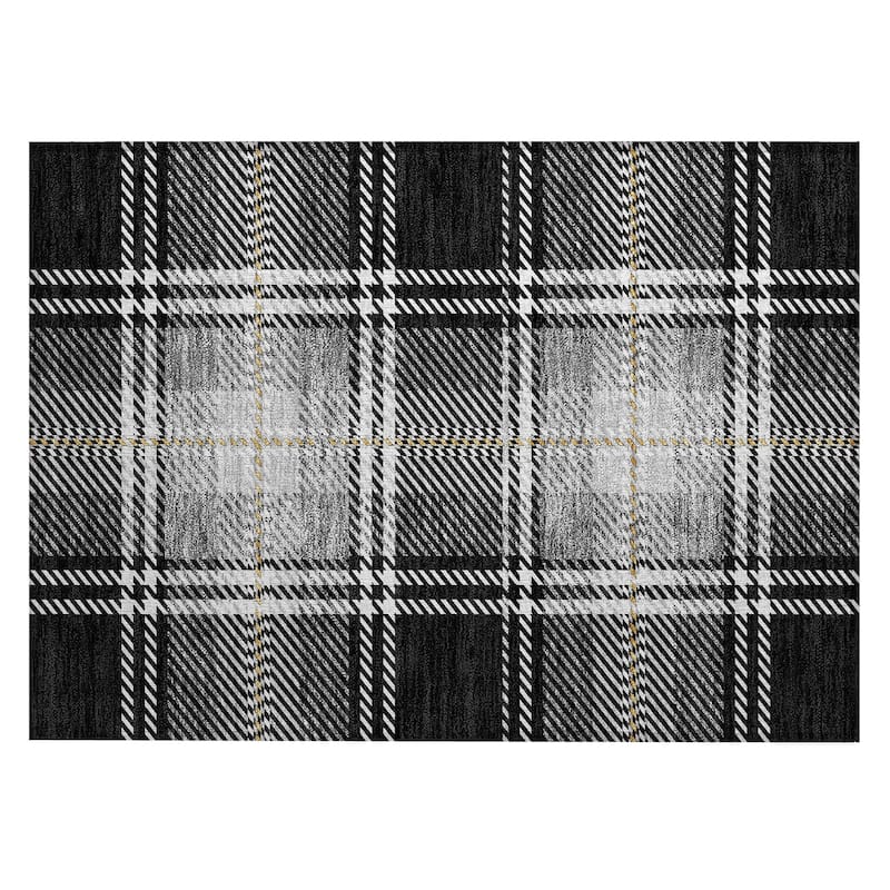 Machine Washable Indoor/ Outdoor Chantille Plaid Cozy Rug