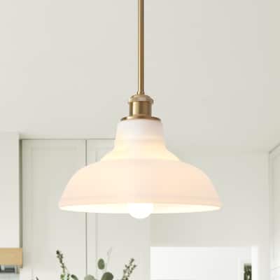 1-Light Adjustable Dome Shaded Pendant Light with Cream Glass Shade, Semi Flush Mount Chandelier for Dining Room Living Room