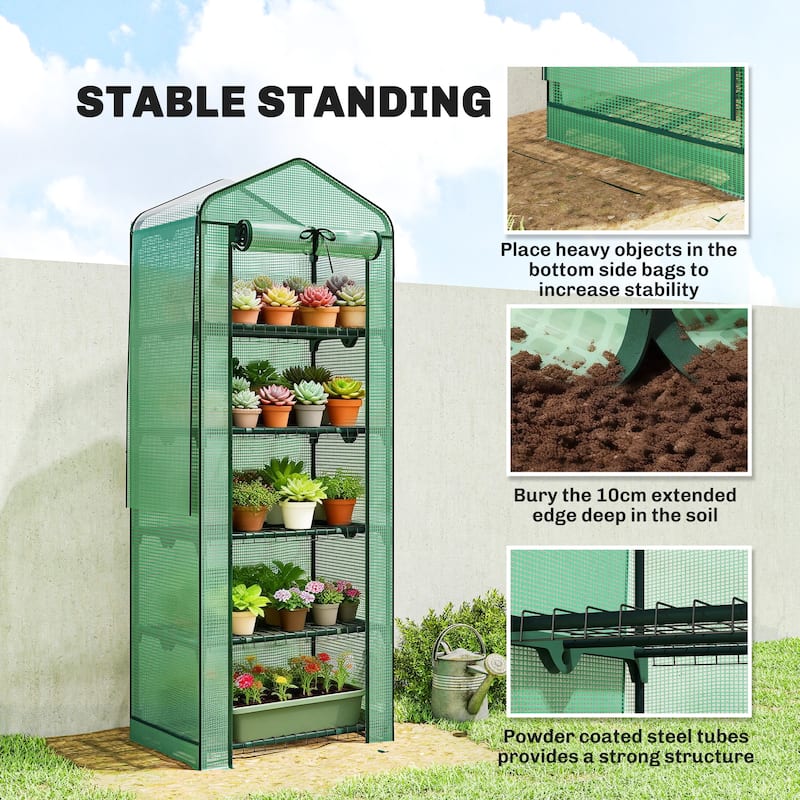 Outsunny 5 Tier Mini Greenhouse with Screen Roof, 27.6" x 19.7" x 75.6", Portable Small Greenhouse with High Strength PE Cover
