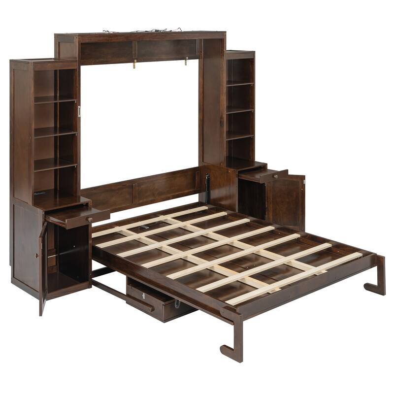 Roomfitters Queen Size Murphy Wall Bed with Desk and Storage Cabinets, Space Saving