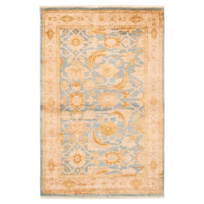ECARPETGALLERY Hand-knotted Peshawar Oushak Blue Wool Rug - 4'2 x 6'6
