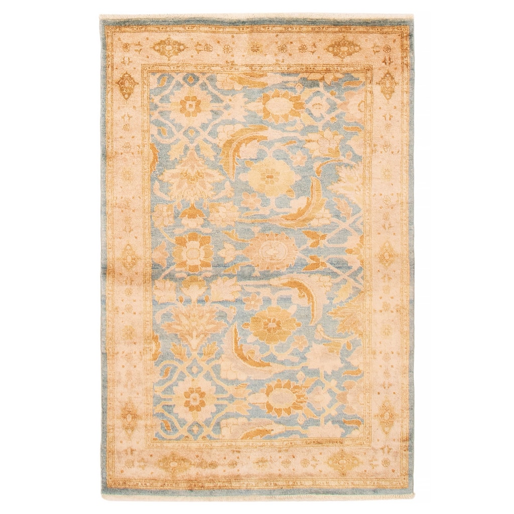 ECARPETGALLERY Hand-knotted Peshawar Oushak Blue Wool Rug - 4'2 x 6'6