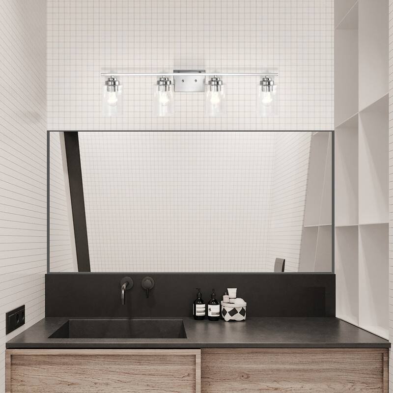 Brushed Nickel 4-Light Vanity Lights with Seedy Glass Shades