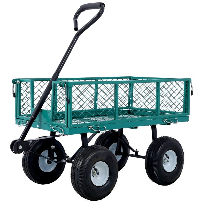 Steel Garden Cart, Steel Mesh Removable Sides - Green