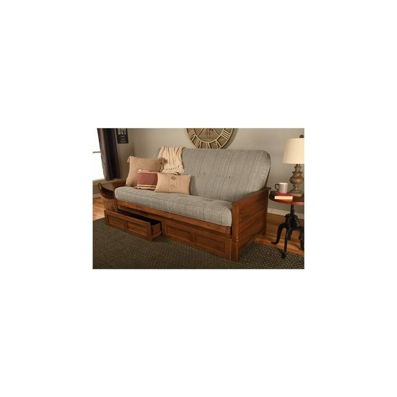 Classic Charm Futon Bed with Storage & Mattress - Full Size, Weathered Brown, Sloped Arm Design