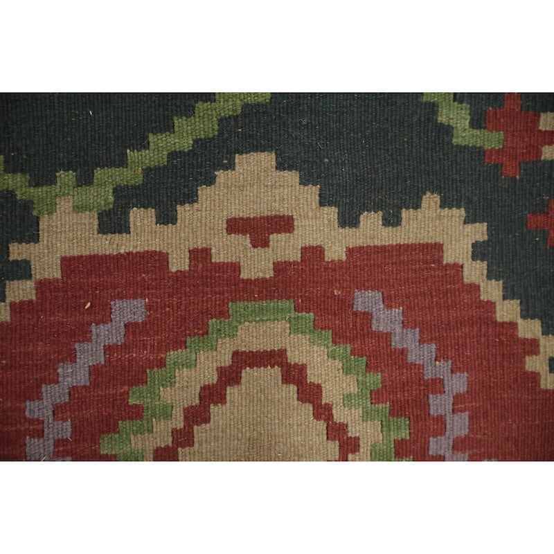 Hand Woven Oriental 100% Wool Carpet Southwestern Tribal Green Kilim Area Rug - 11' 8'' X 8' 11''
