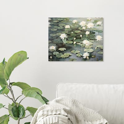 Wynwood Studio Canvas Floral and Botanical Beautiful Lotus Flowers Green and Dark Green Traditional Wall Art Canvas Print