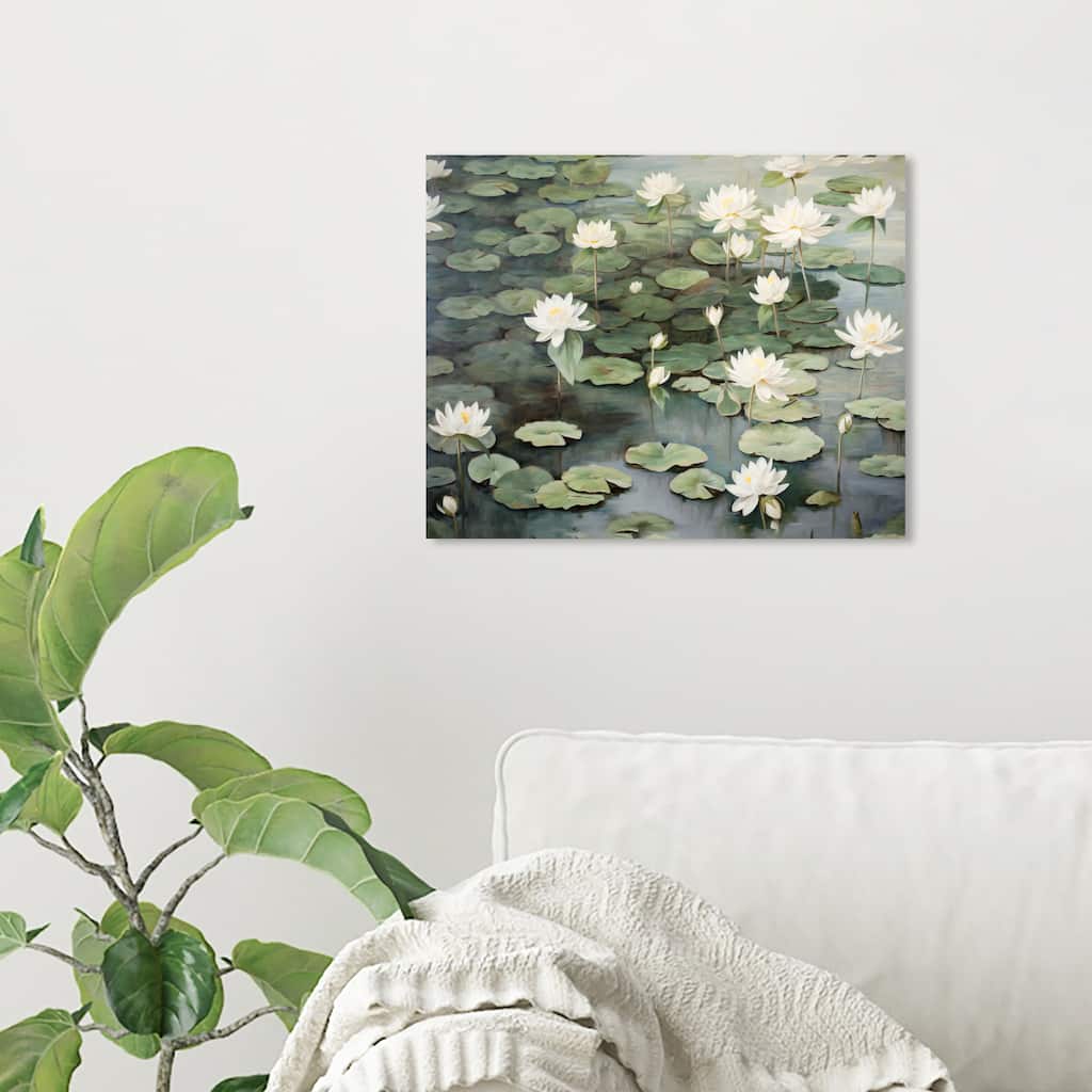 Wynwood Studio Canvas Floral and Botanical Beautiful Lotus Flowers Green and Dark Green Traditional Wall Art Canvas Print