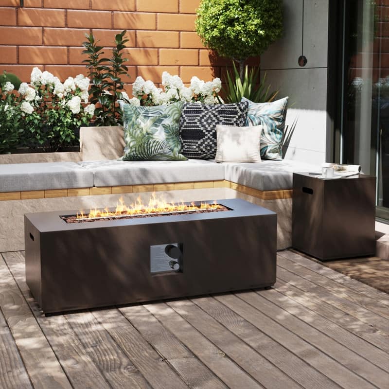 Patio Watcher 42-inch Rectangle iron outdoor fire pit table with gas tank cover, lid - 42 - Brown - Propane