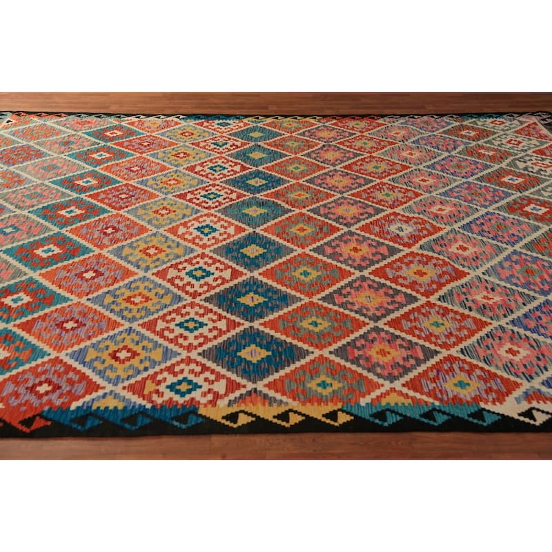 Trellis Kilim Oriental Area Rug Hand-Woven Wool Carpet - 8'2" x 11'2"