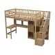 preview thumbnail 18 of 26, Solid Wood Loft Bed with Built-in Desk and LED, Twin Size Frame with Storage Shelves, Cabinets & Storage Staircase for Kids