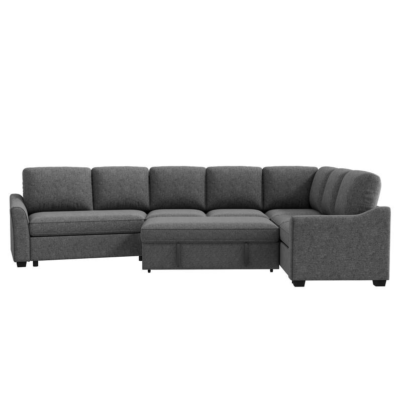 129.5" Sectional Sleeper Sofa with Pull-Out Bed Modern L-Shape Couch Bed