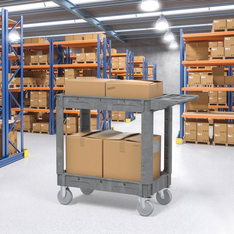 Heavy Duty Plastic Utility Cart 2 Tier Locking Rolling Cart