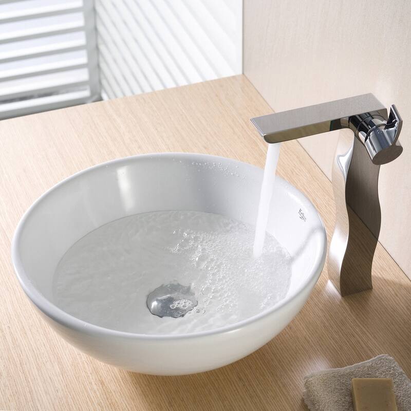 Kraus 15-3/4" Ceramic Vessel Bathroom Sink - Includes Pop-Up Drain