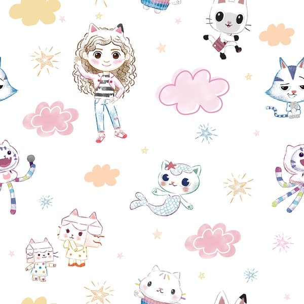 slide 2 of 6, Gabby's Dollhouse Sketch Characters Peel and Stick Wallpaper by RoomMates