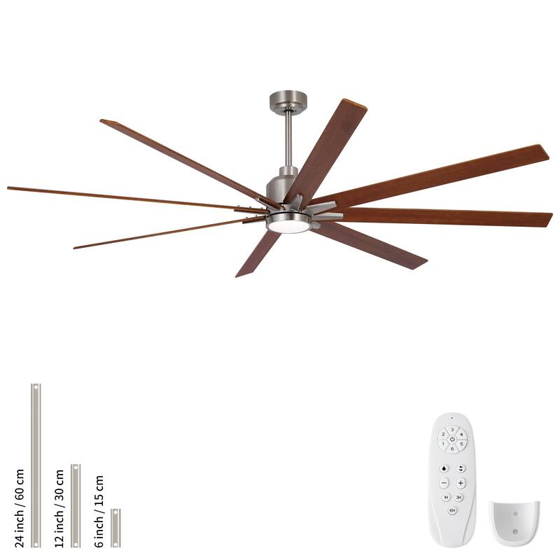 84" Oversized Large Black Walnut Solid Wood Ceiling Fan with Dimmable Led Light 8 Blades Remote Control Reversible DC Motor