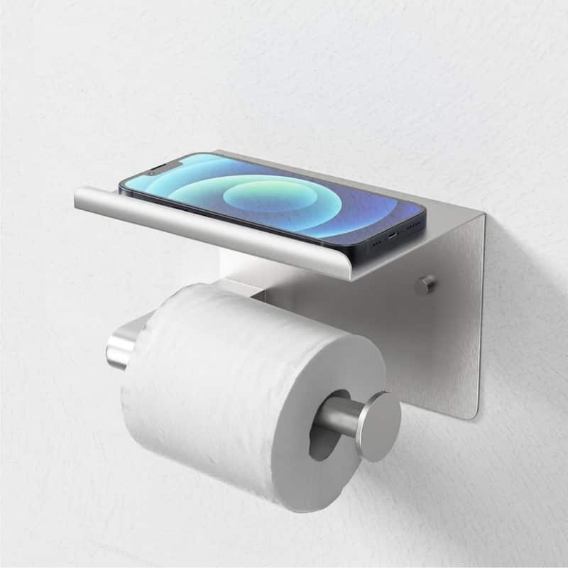 Stainless Steel Self-Adhesive Wall Mounted Toilet Paper Holder with Shelves for Bathroom, Kitchen, RV