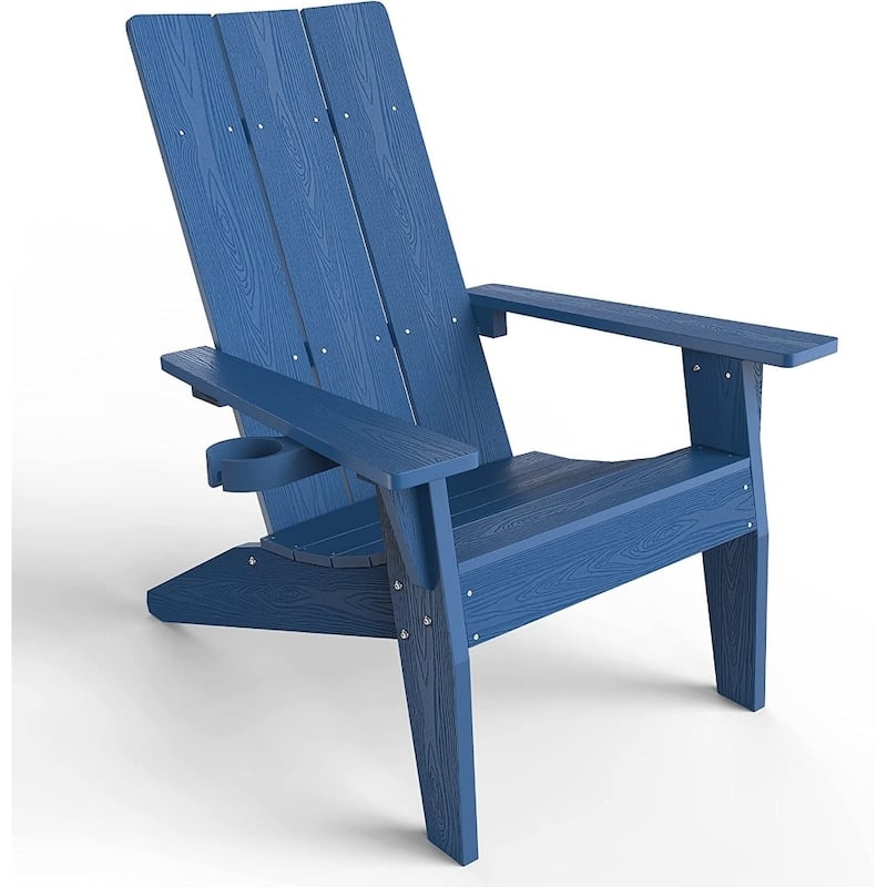 WINSOON All Weather HIPS Outdoor Adirondack Chairs with Cup-Holder Set of 8 - Navy x 8