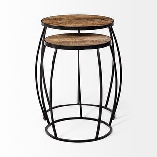 Clapp IV Medium Brown Solid Wood w/ Black Iron Frame Nesting Accent ...