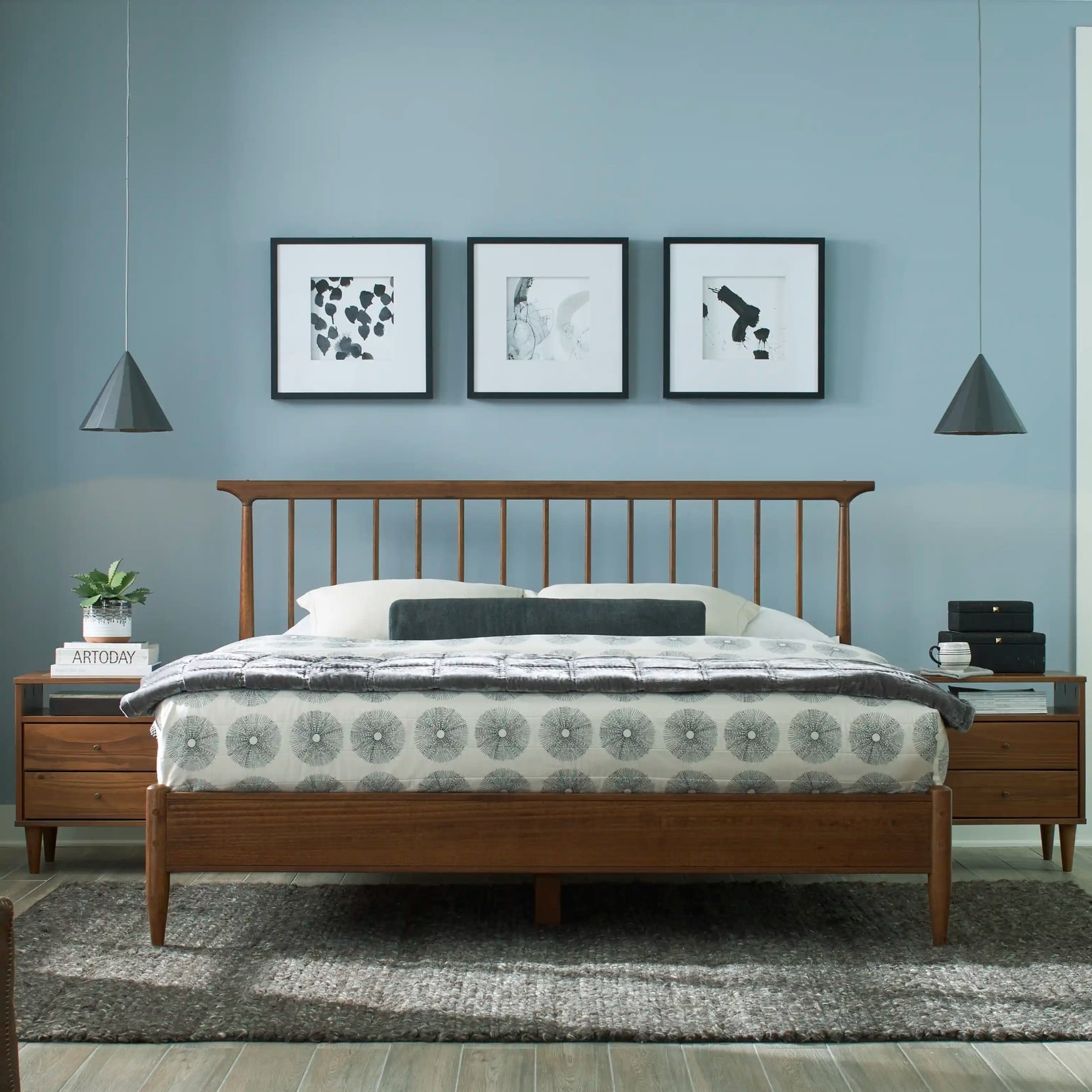 Grain Wood Furniture Mid Century Spindle Bed