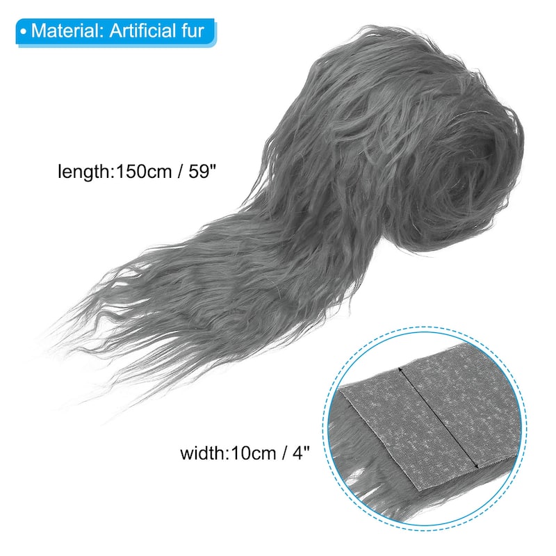 59" x 4" Plush Faux Fur Fabric Precut Strips Faux Fur Ribbon - Dark Grey