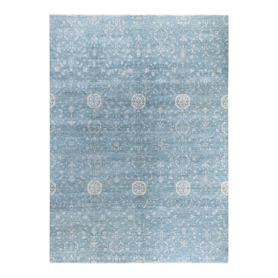 Ikat One-of-a-Kind Hand-Knotted Area Rug, Blue - 9' 0" x 12' 4"