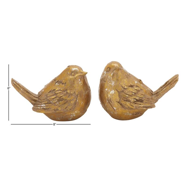 Polystone Bird Decorative Sculpture - Set of 2 Silver or Gold - Roche River Decor