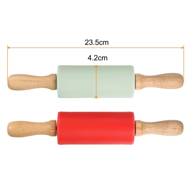 Silicone Rolling Pins for Baking Wood Handle 23.5cm x 4.2cm Light Green & Red - Light Green & Red - Light Green & Red