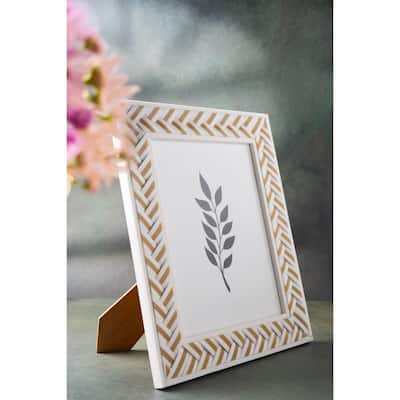 Herringbone Rectangular Picture Frame - for 8" x 10" Photo - White and Gold - 8-inchx10-inch
