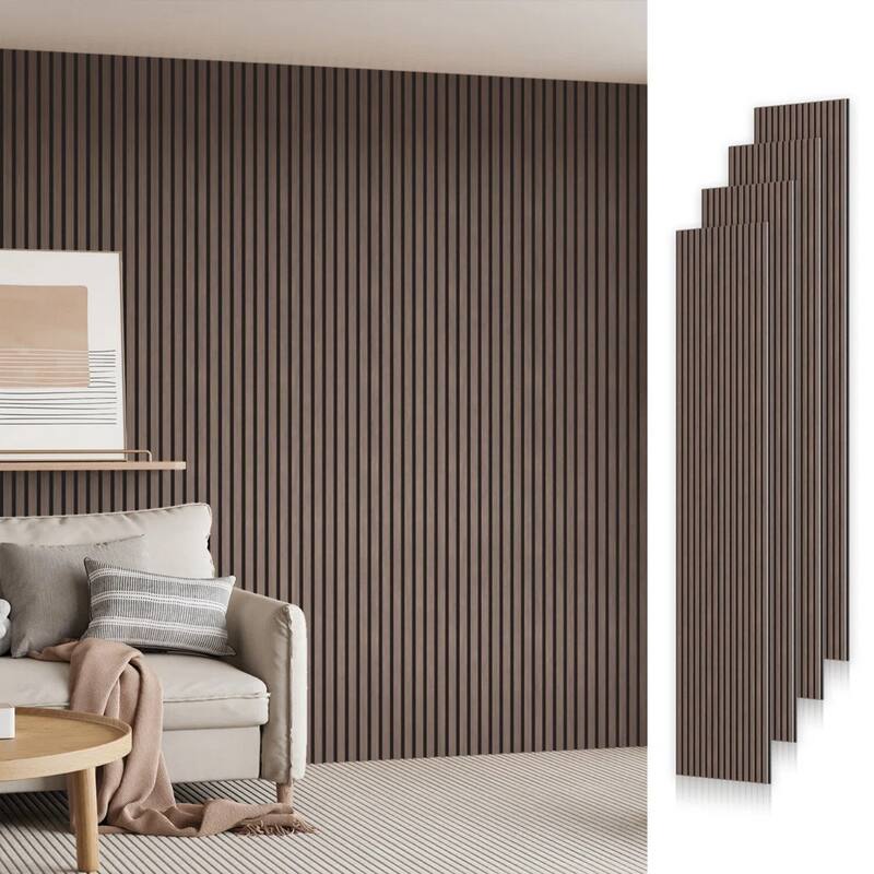 Soundproof Wood Slat Panels Acoustic Wall and Ceiling Panels - 4pcs x 106" x 12.6" - Dark Walnut