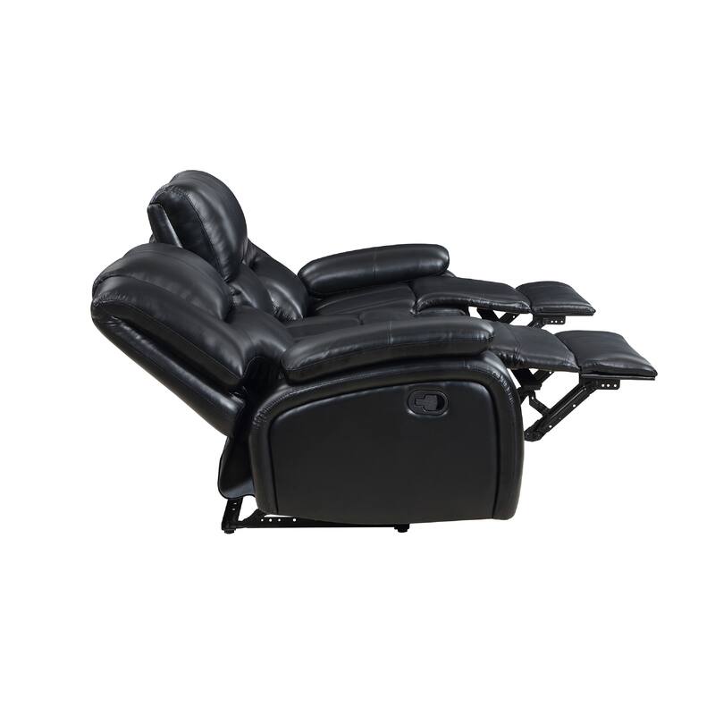 Mila 2pc Manual Reclining Sofa and Loveseat Set, Black Faux Leather