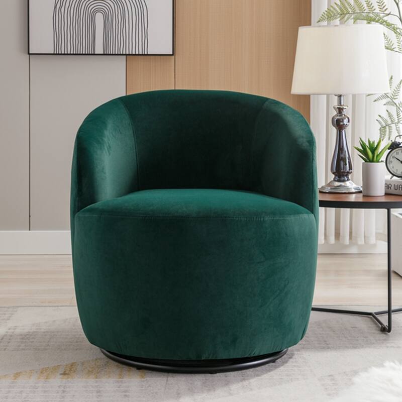 Velvet Swivel Accent Armchair Barrel Chair With Powder Coating Ring
