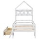 preview thumbnail 13 of 28, Kids Platform Bed House Bed Twin Size Wood Frame with House Roof Headboard, Safety Guardrail, Large Drawer, Star Pattern