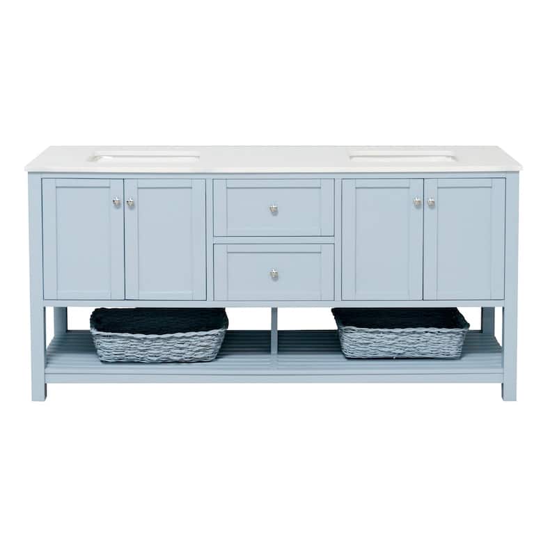 KitchenBathCollection Lakeshore 72" Double Bathroom Vanity with Engineered White Top