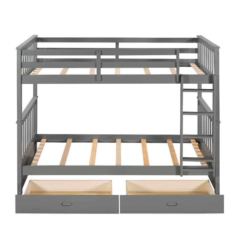 Twin-Over-Twin Bunk Bed with Two Storage Drawers, Separates into Two Beds, Sturdy Pine Wood Frame, Multiple Colors