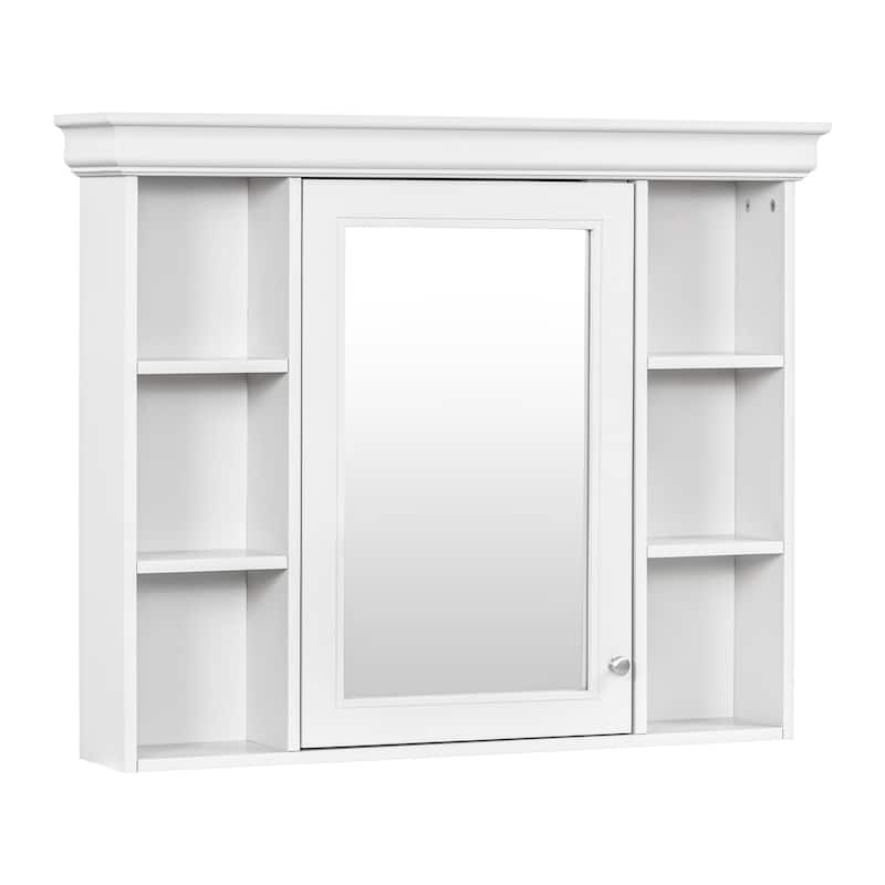 35" x 28" White Wall Mounted Bathroom Storage Cabinet with Mirror Door, Modern Bathroom Wall Cabinet with Mirror