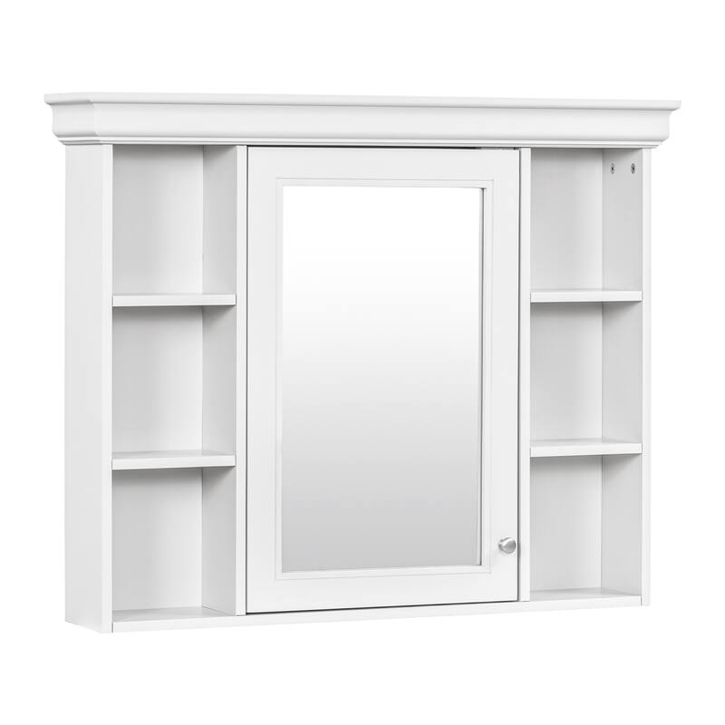 Modern Medicine Cabinet Wall Mounted Storage Cabinet with High Definition Mirror, Open Compartments and Adjustable Shelving