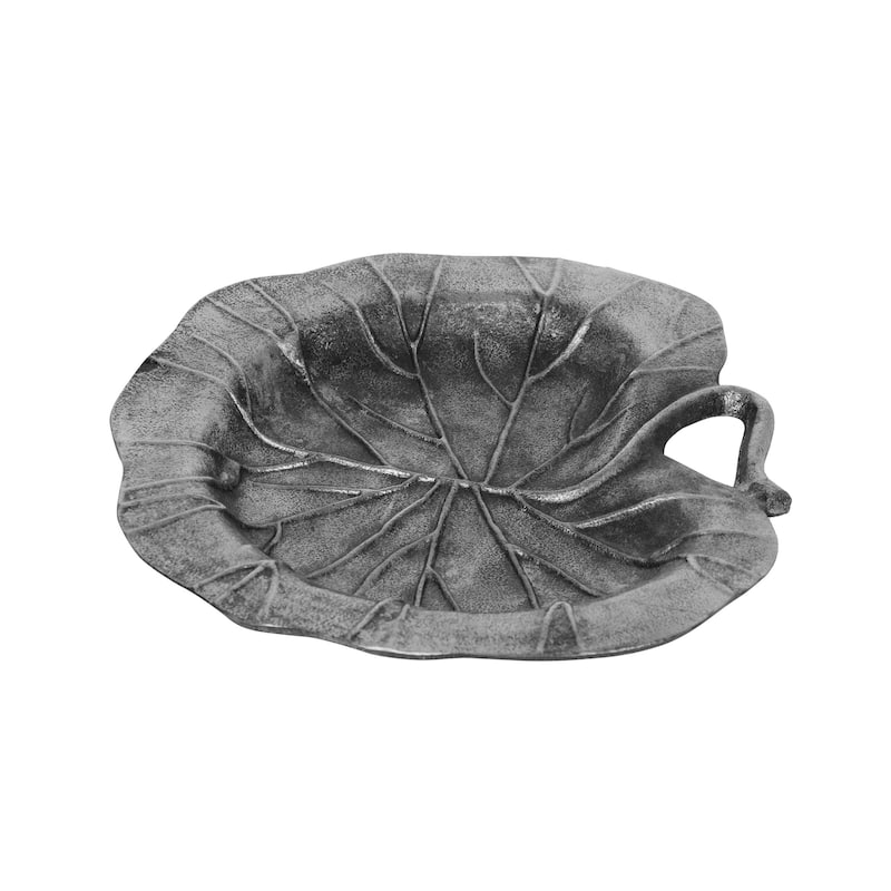 Decorative Leaf Plate, 12 Inch Textured Floral, Dark Gray Aluminium
