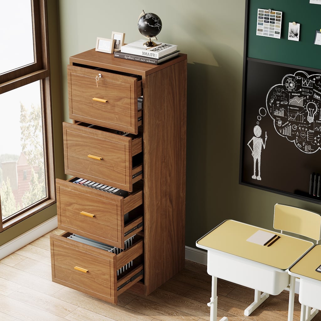 Vertical File Cabinet with 4 Drawers, Lockable Filling Cabinet with Key for Home Office