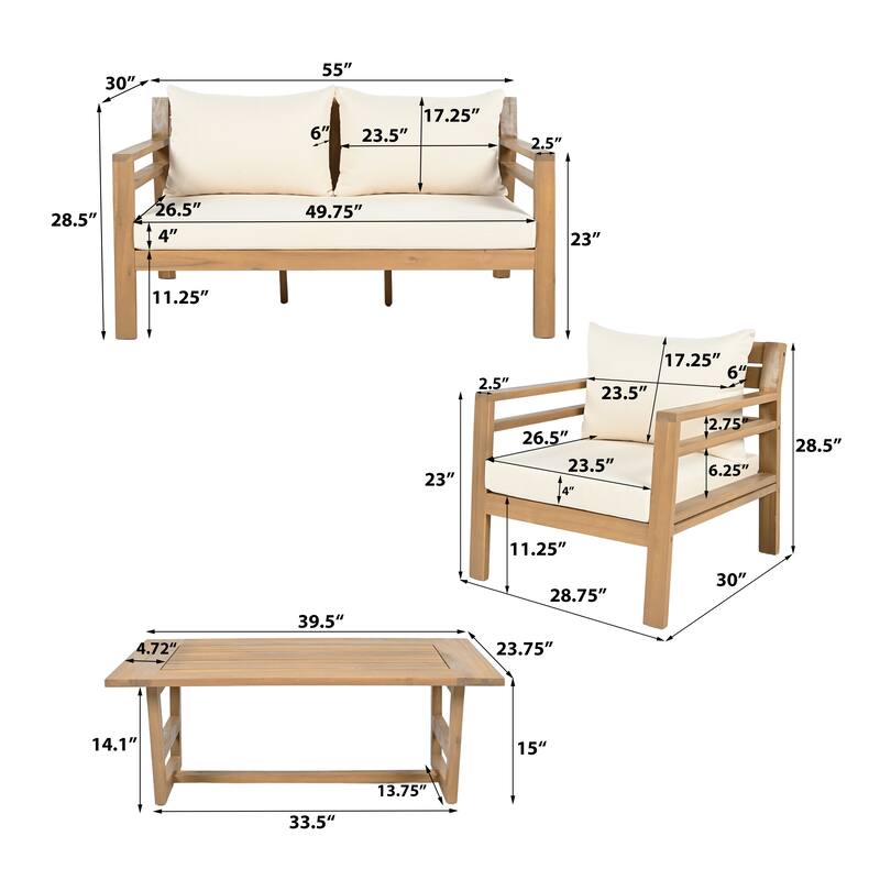 Christopher Knight Home - Everett Outdoor Acacia Wood 4-Piece Patio Conversation Set with Deep Seating and Coffee Table
