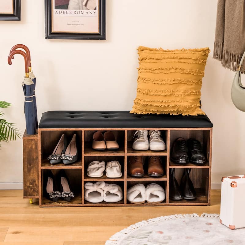 Shoe Storage Bench with Umbrella Stand and Adjustable Shelf - 43.5" x 12" x 20.5"
